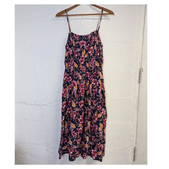 Old Navy Floral Midi Dress Womens Medium Petite Linen Strappy Peasant Spring - Picture 1 of 6